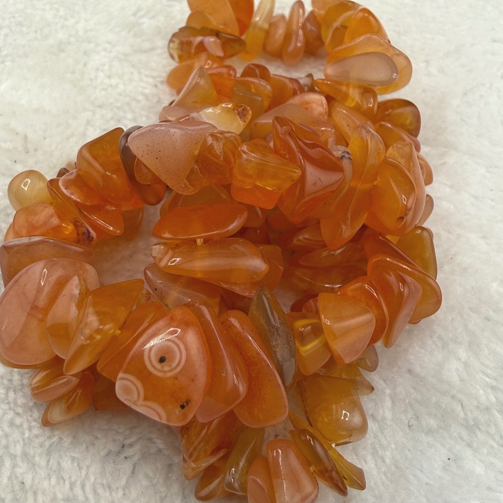Vintage Stone Chip Necklace Orange Gold Filled Clasp 17" READ